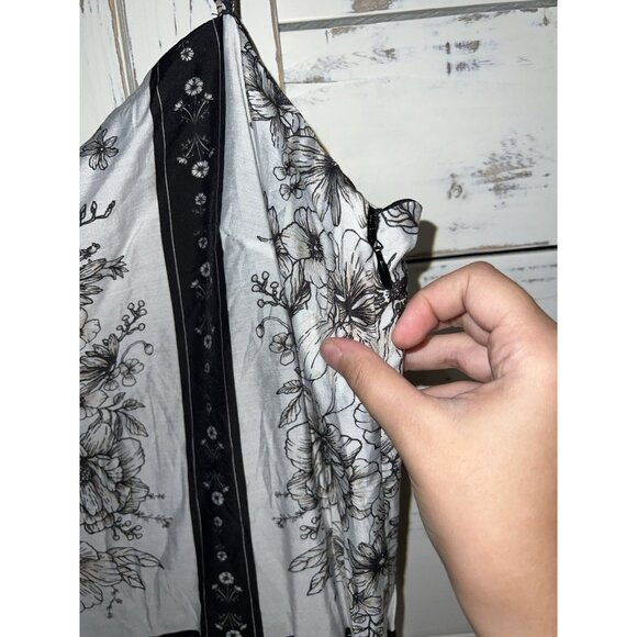 H&M Black Floral Checkered Maxi Strappy Sundress Size L NWT Side Slit - Picture 4 of 8